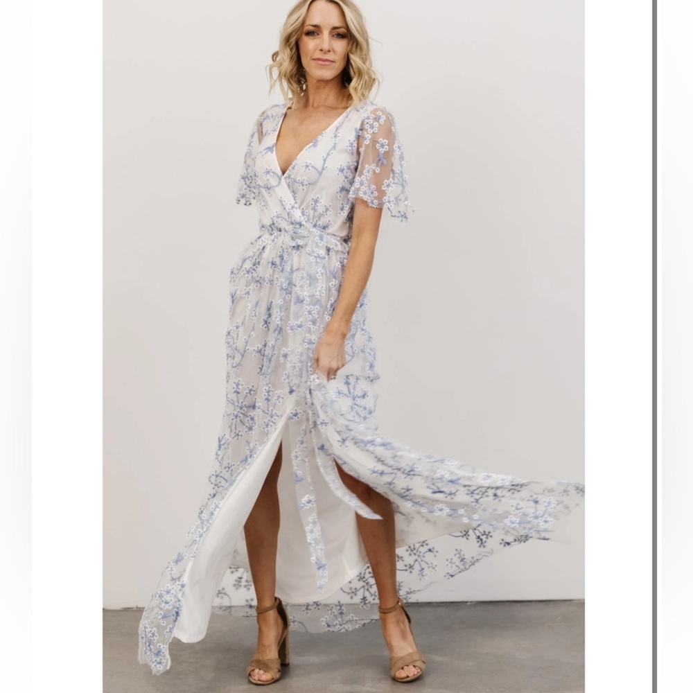 Baltic Born Marseille Embossed Maxi Dress | Blue Blossom - 2XL